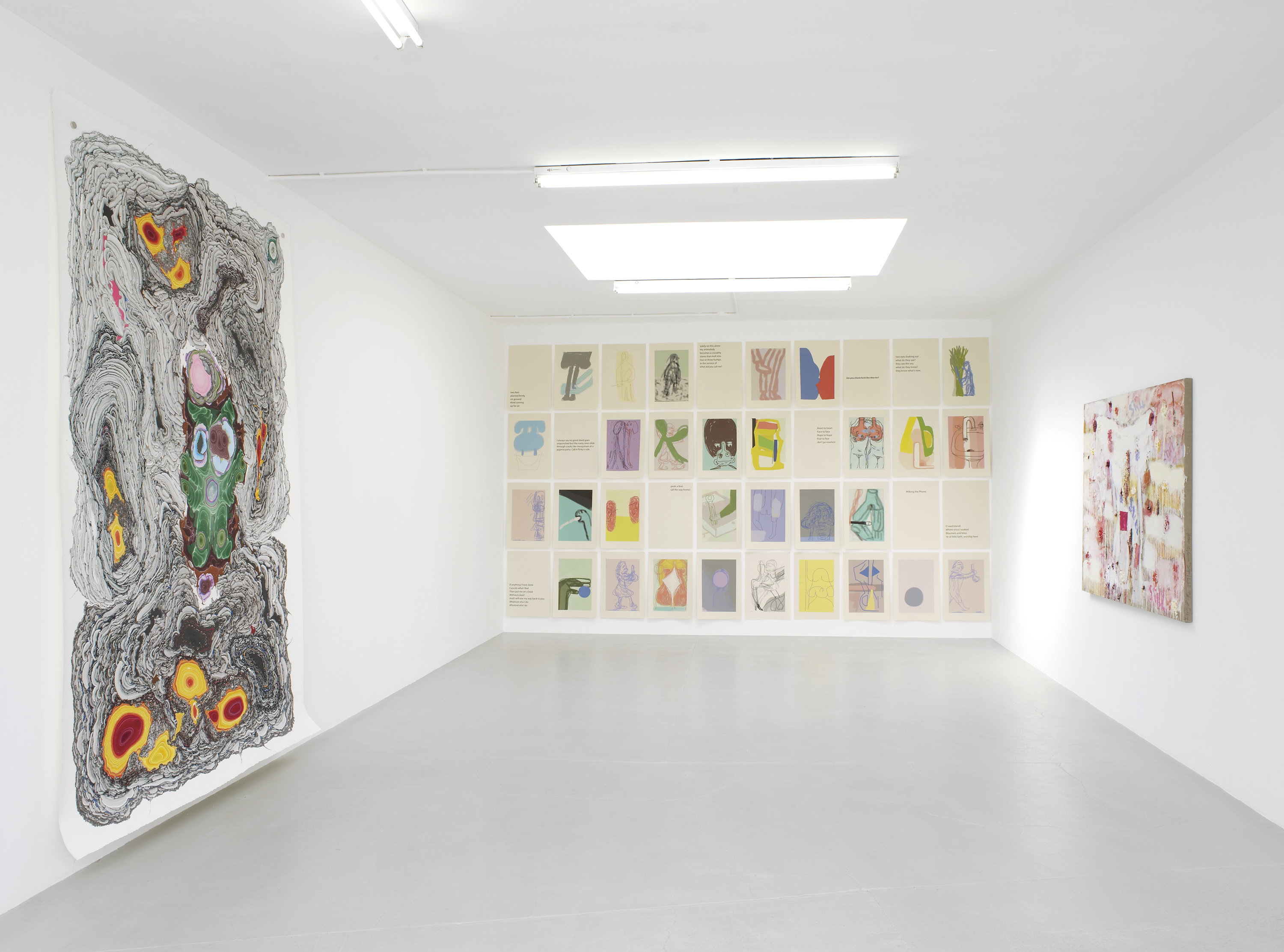 Installation of drawings by Amy Sillman exhibited at Campoli Presti London 2015