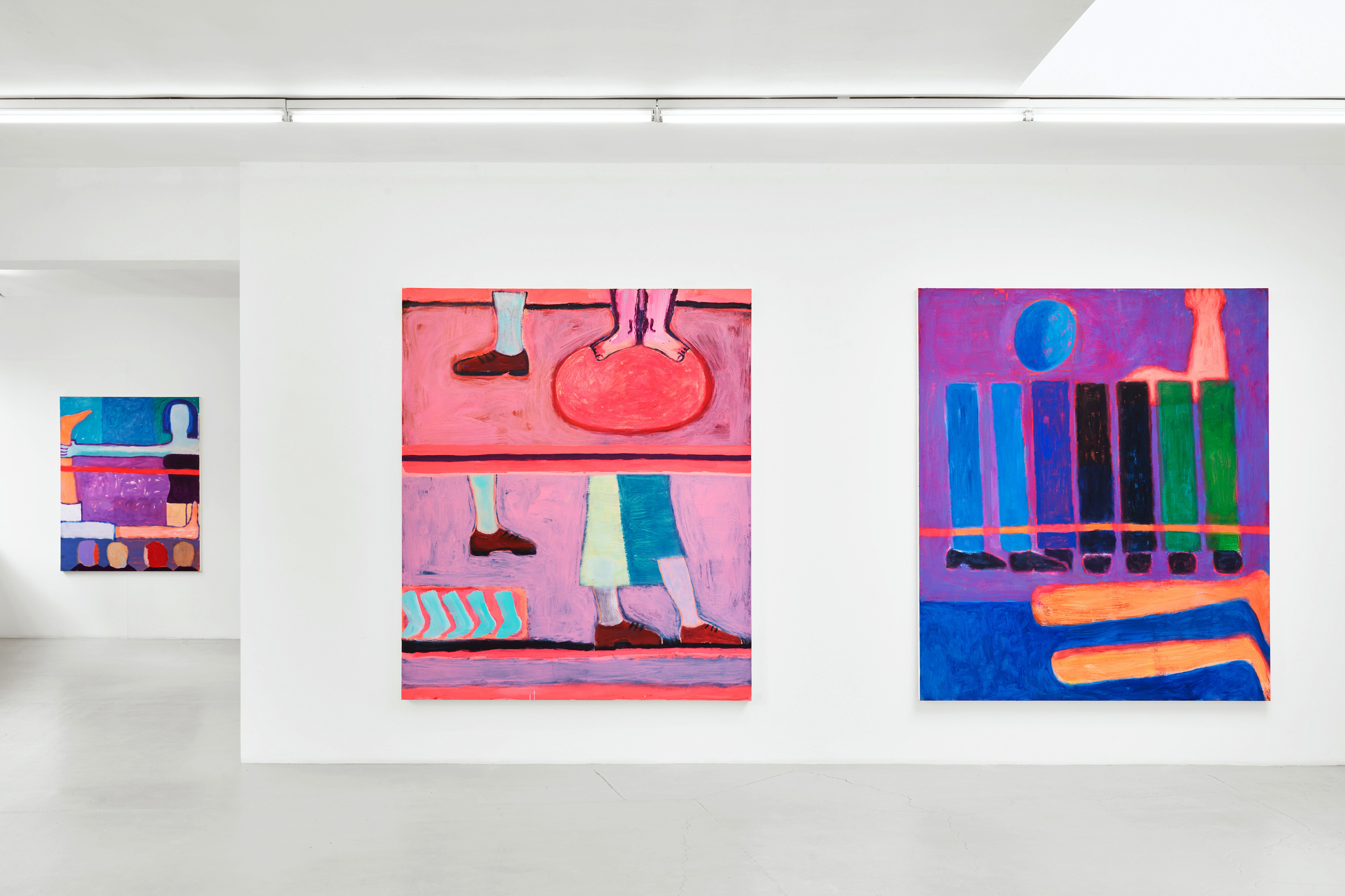 Figurative painting installation by Ketherine Bradford exhibited in Stripes and Legs at Campoli Presti London 2019